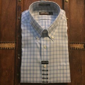 Dress shirt plaid blue 161/2 x 36 -Kirkland